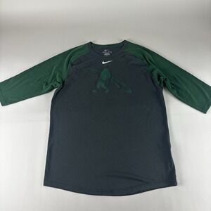 NIKE Shirt Men's M Dri-Fit Baseball Bat Swing Raglan Half‎ Sleeve Black Gray Med